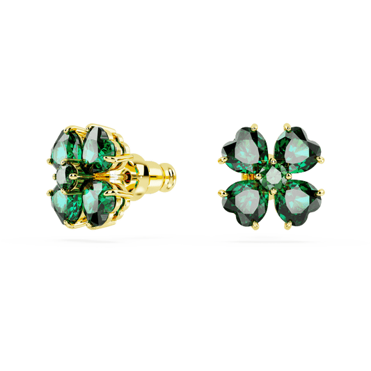 Idyllia stud earrings, Clover, Green, 18K gold finish