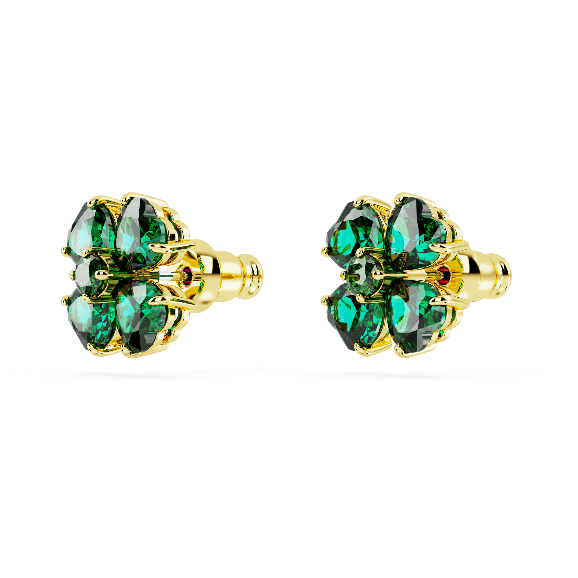 Idyllia stud earrings, Clover, Green, 18K gold finish