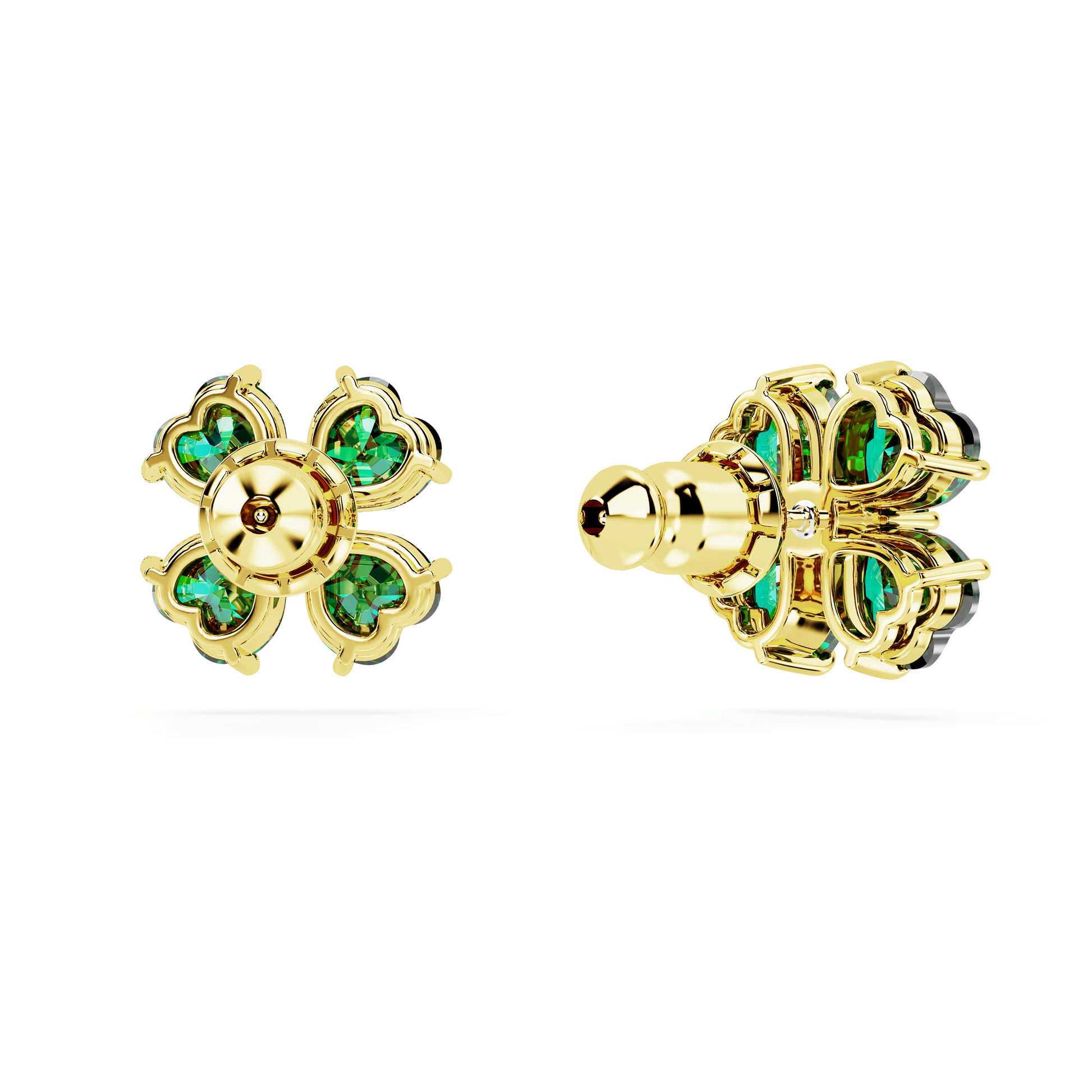 Idyllia stud earrings, Clover, Green, 18K gold finish