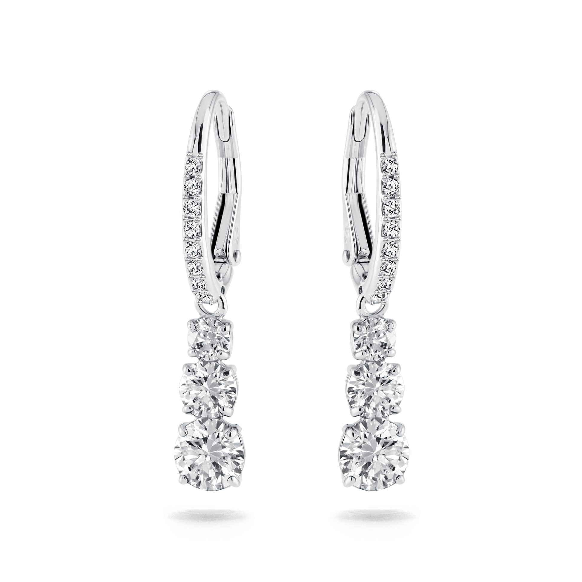 Stilla Attract hoop earrings, Round cut, White, Rhodium plated