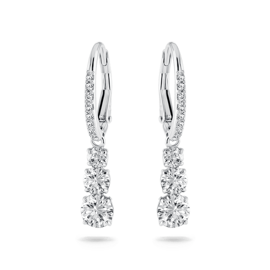 Stilla Attract hoop earrings, Round cut, White, Rhodium plated