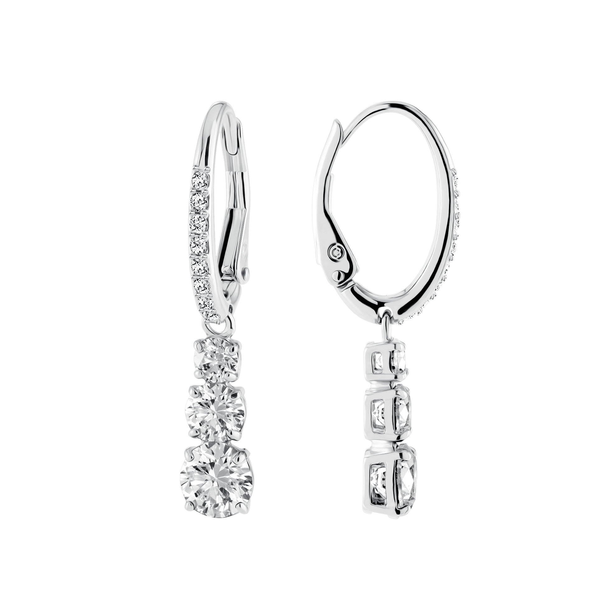 Stilla Attract hoop earrings, Round cut, White, Rhodium plated