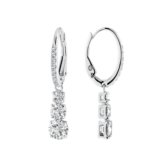 Stilla Attract hoop earrings, Round cut, White, Rhodium plated