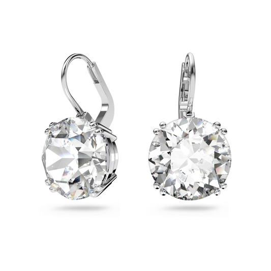 Millenia drop earrings, Round cut, White, Rhodium plated
