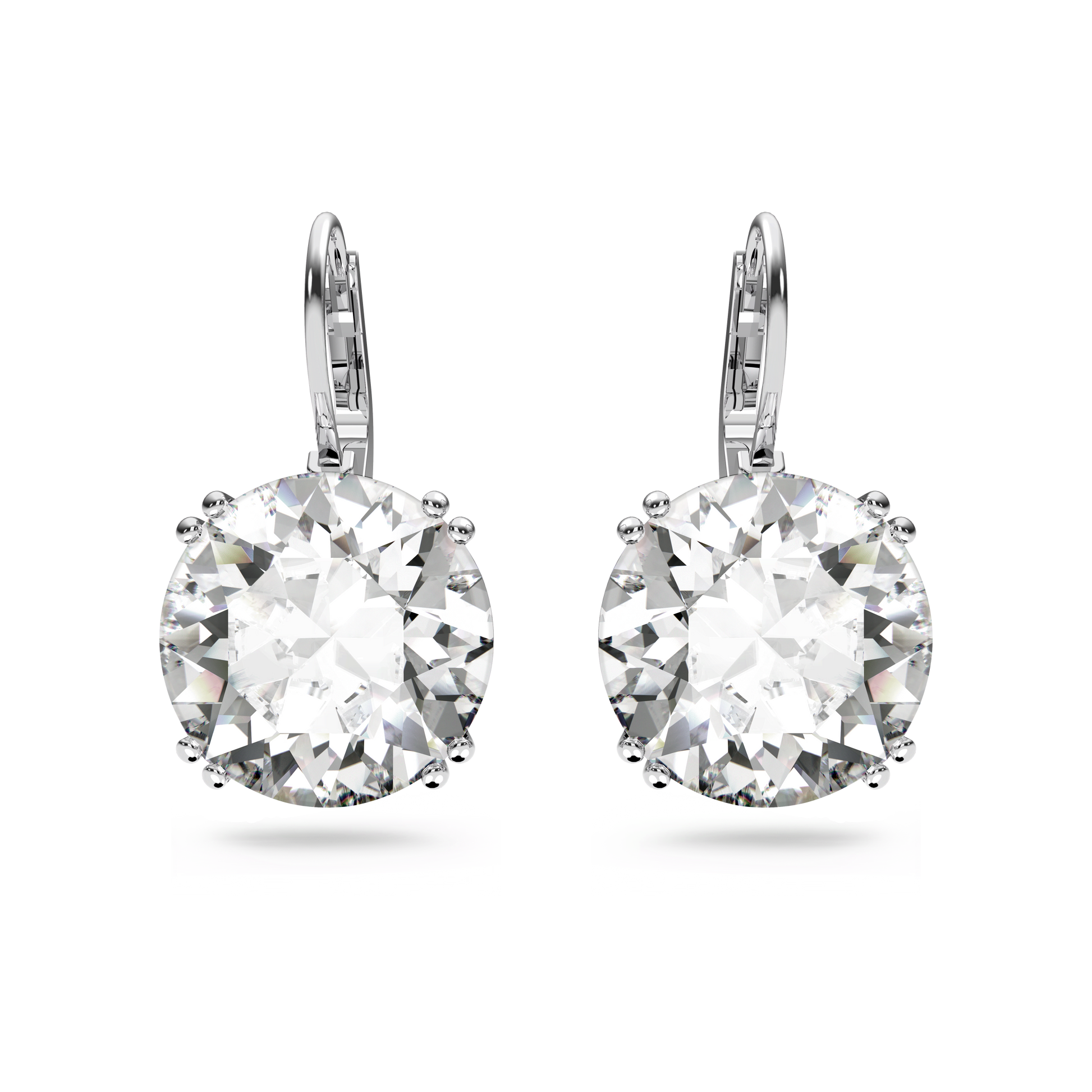 Millenia drop earrings, Round cut, White, Rhodium plated