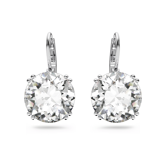 Millenia drop earrings, Round cut, White, Rhodium plated