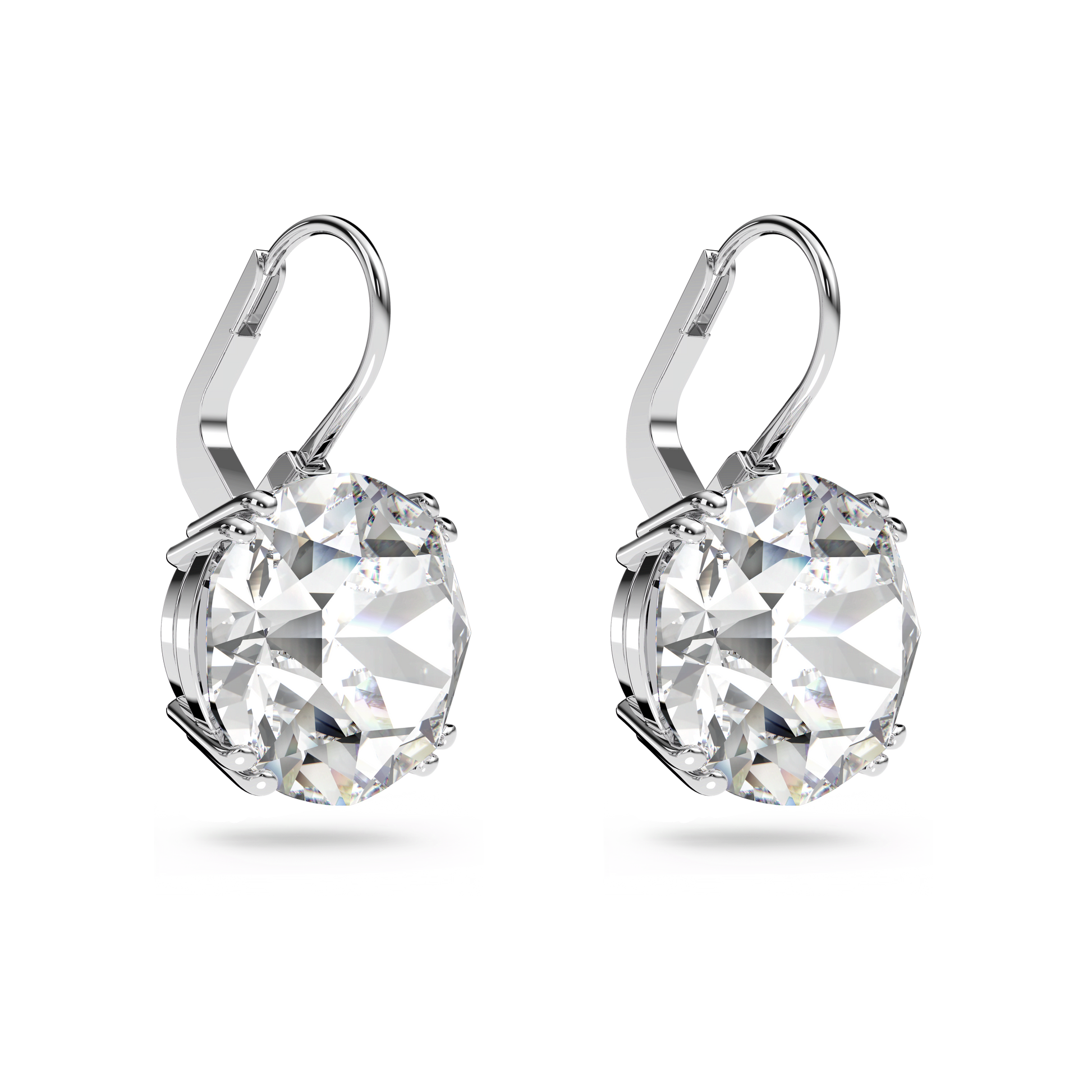 Millenia drop earrings, Round cut, White, Rhodium plated