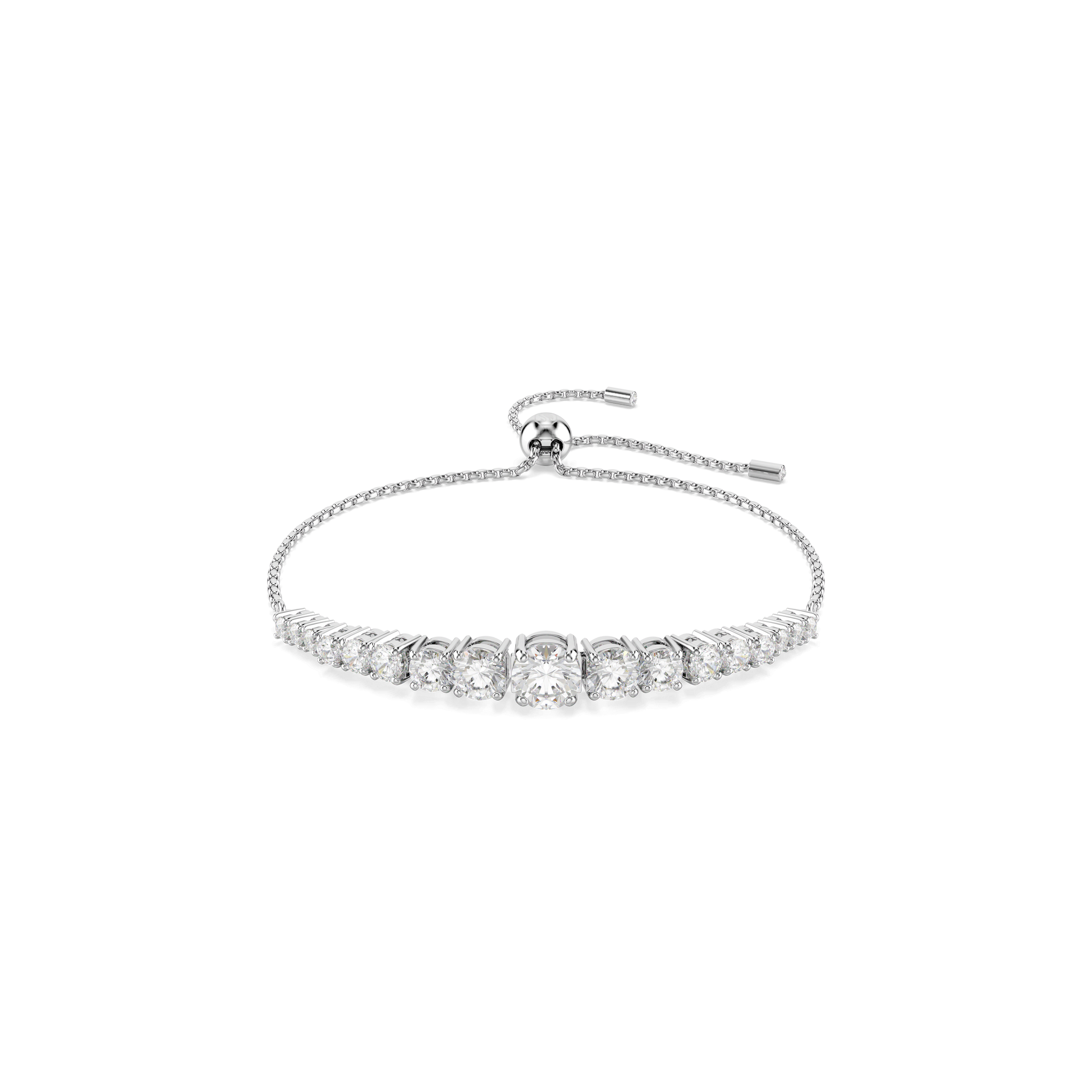 Matrix bracelet, Gradient of round cuts, White, Rhodium plated