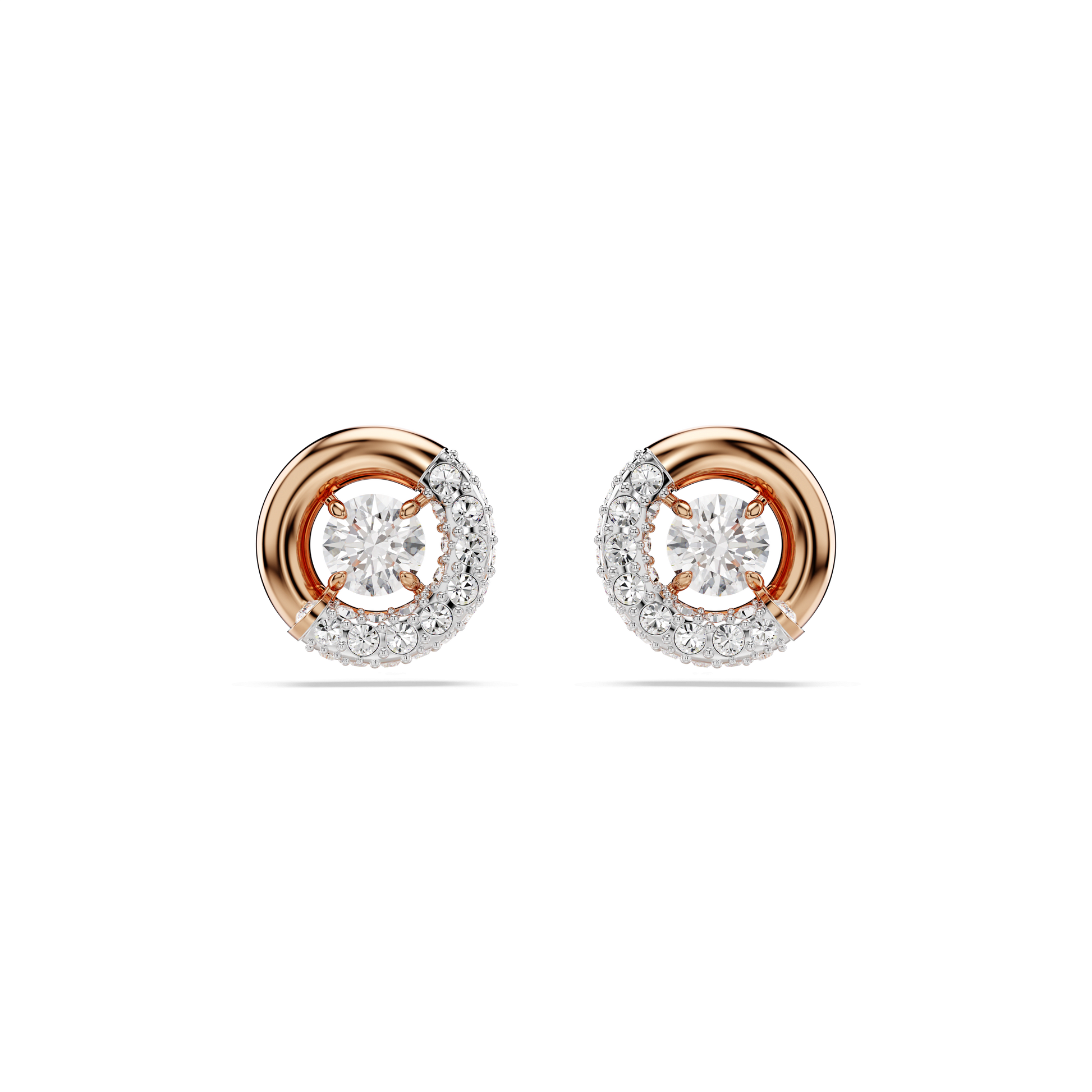 Dextera stud earrings, Round cut, White, 18K rose gold finish