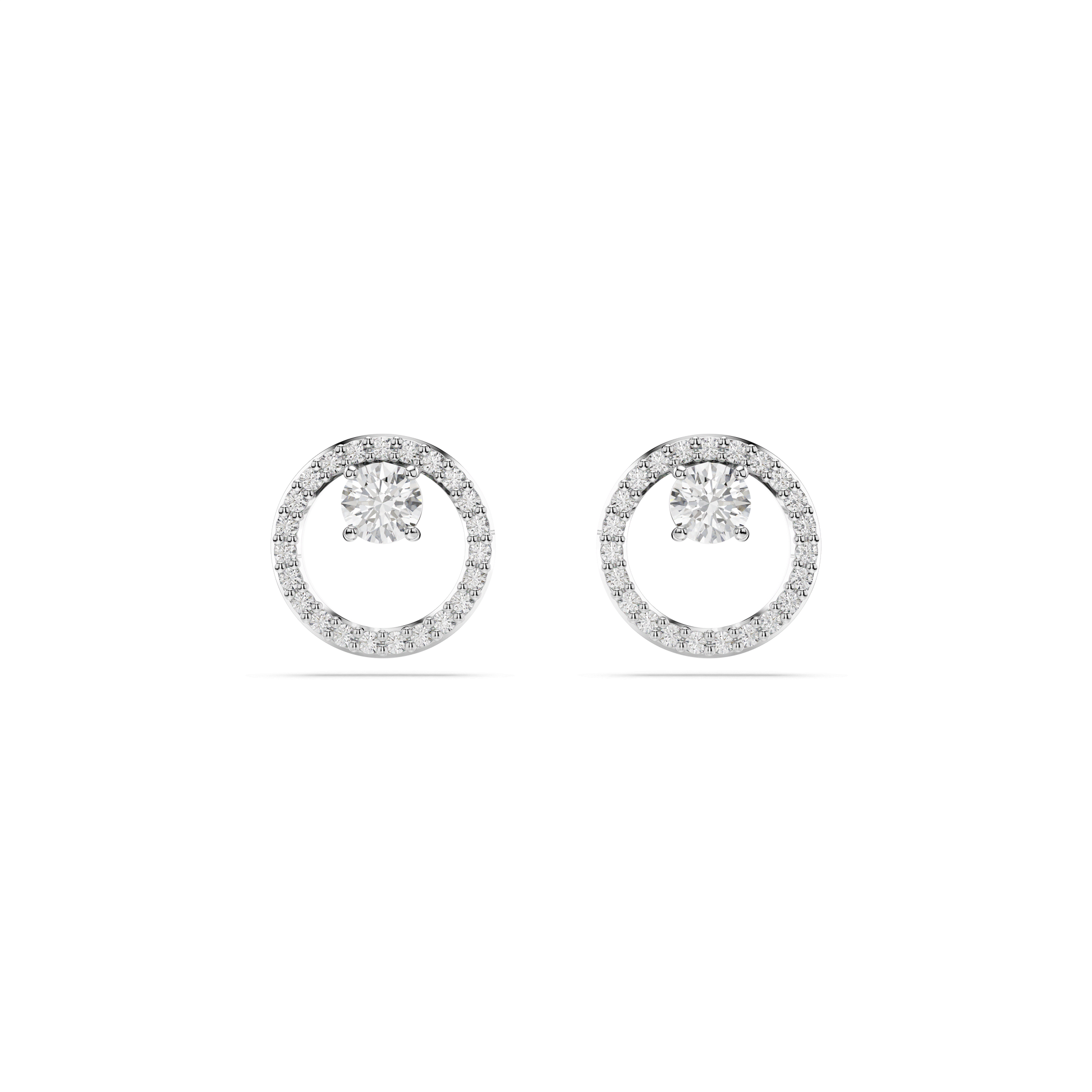 Constella stud earrings, Round cut, White, Rhodium plated