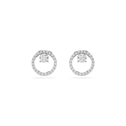Constella stud earrings, Round cut, White, Rhodium plated