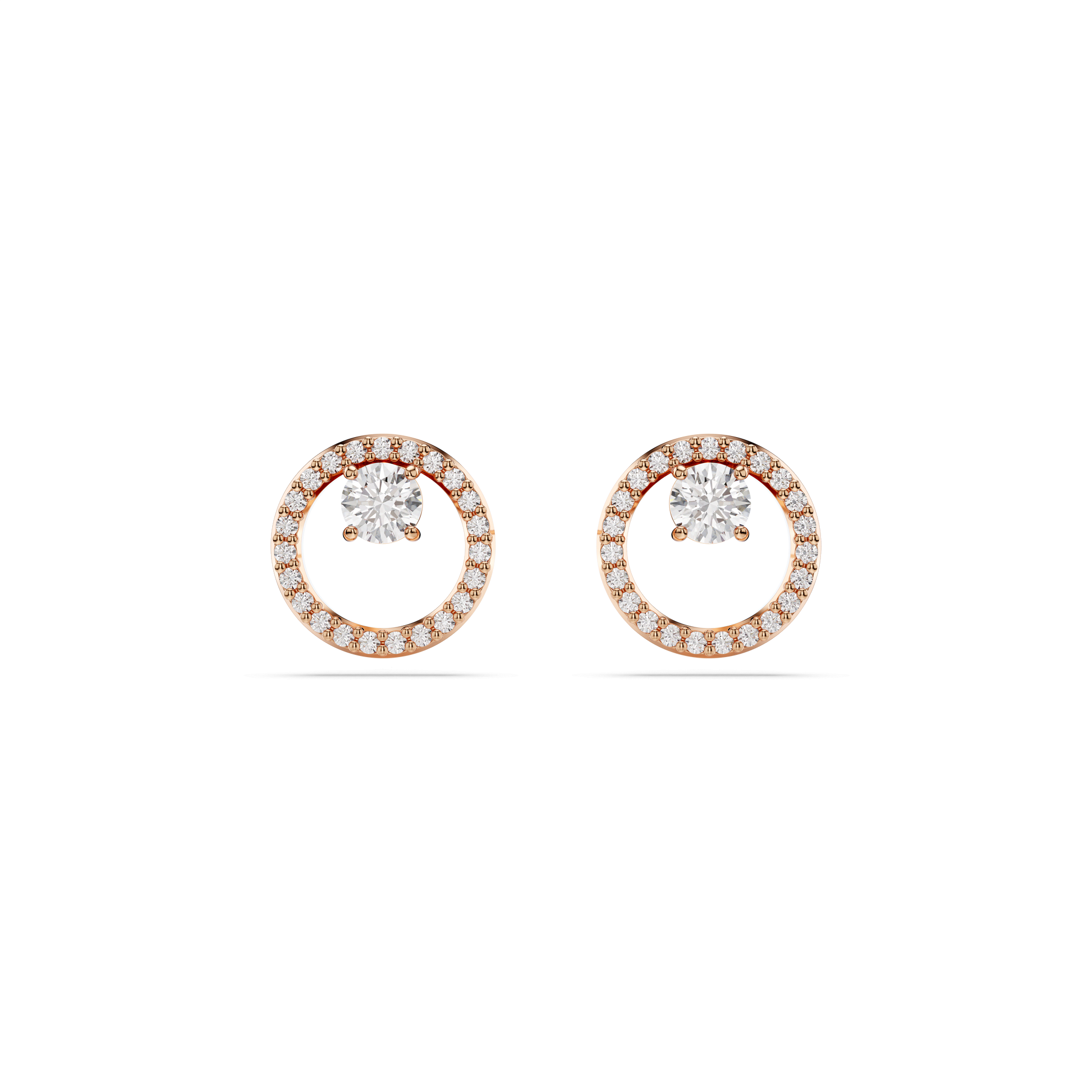 Constella stud earrings, Round cut, White, 18K rose gold finish