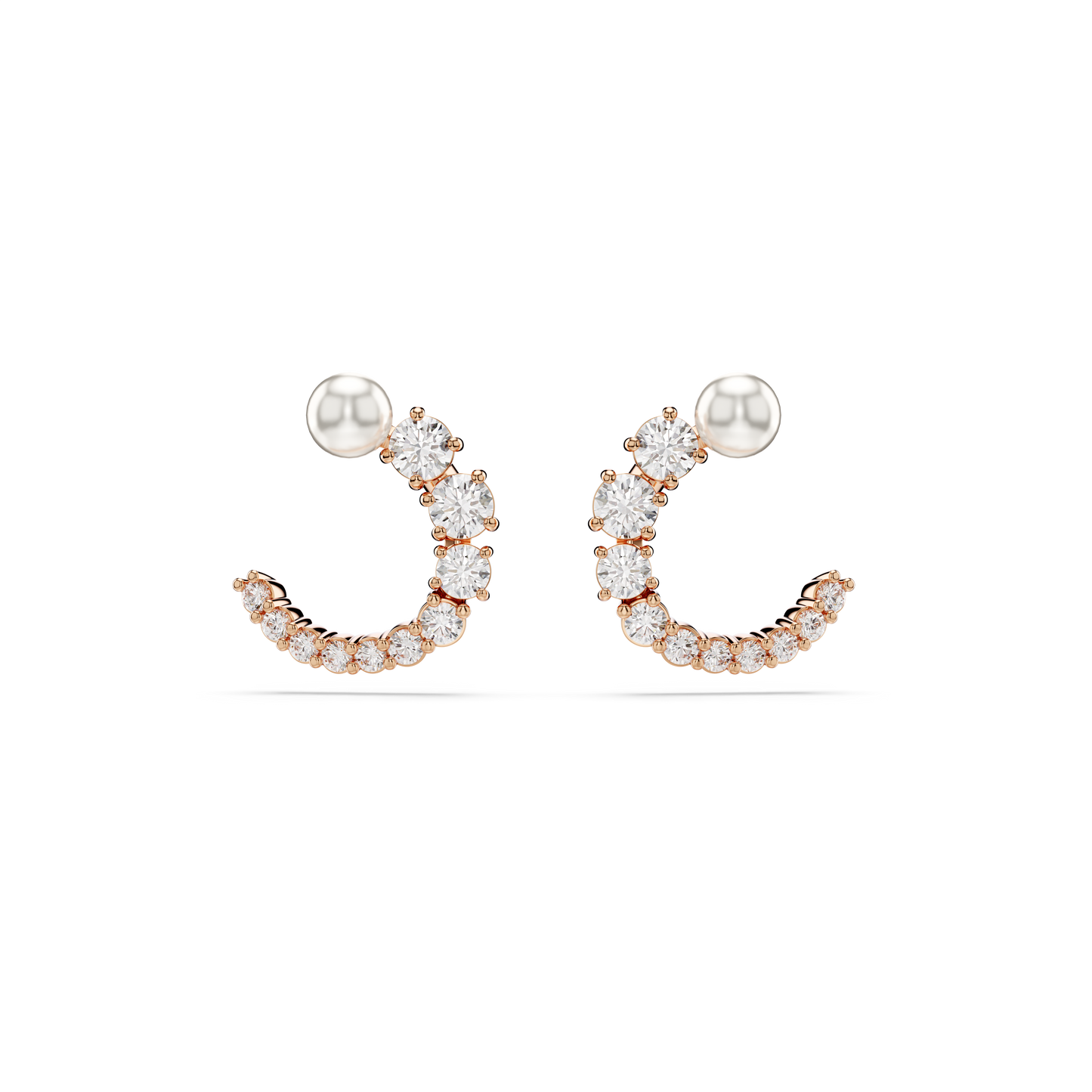 Swarovski Matrix hoop earrings, Crystal pearl, Round cut, White, Rose gold-tone plated