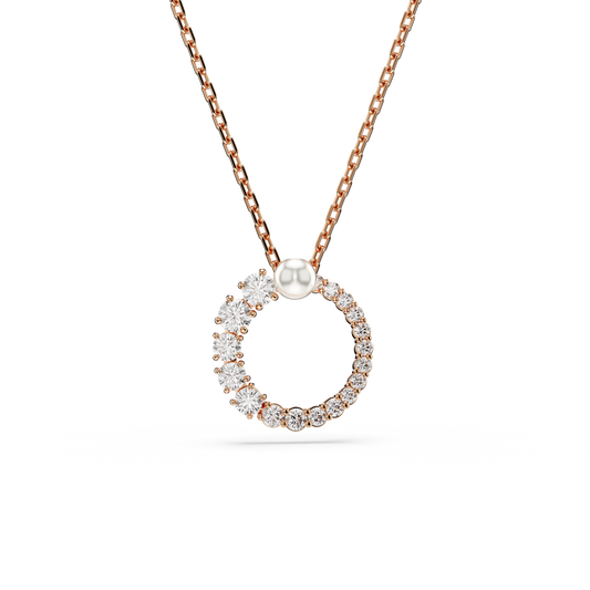 Swarovski Matrix pendant, Crystal pearl, Round cut, White, Rose gold-tone plated