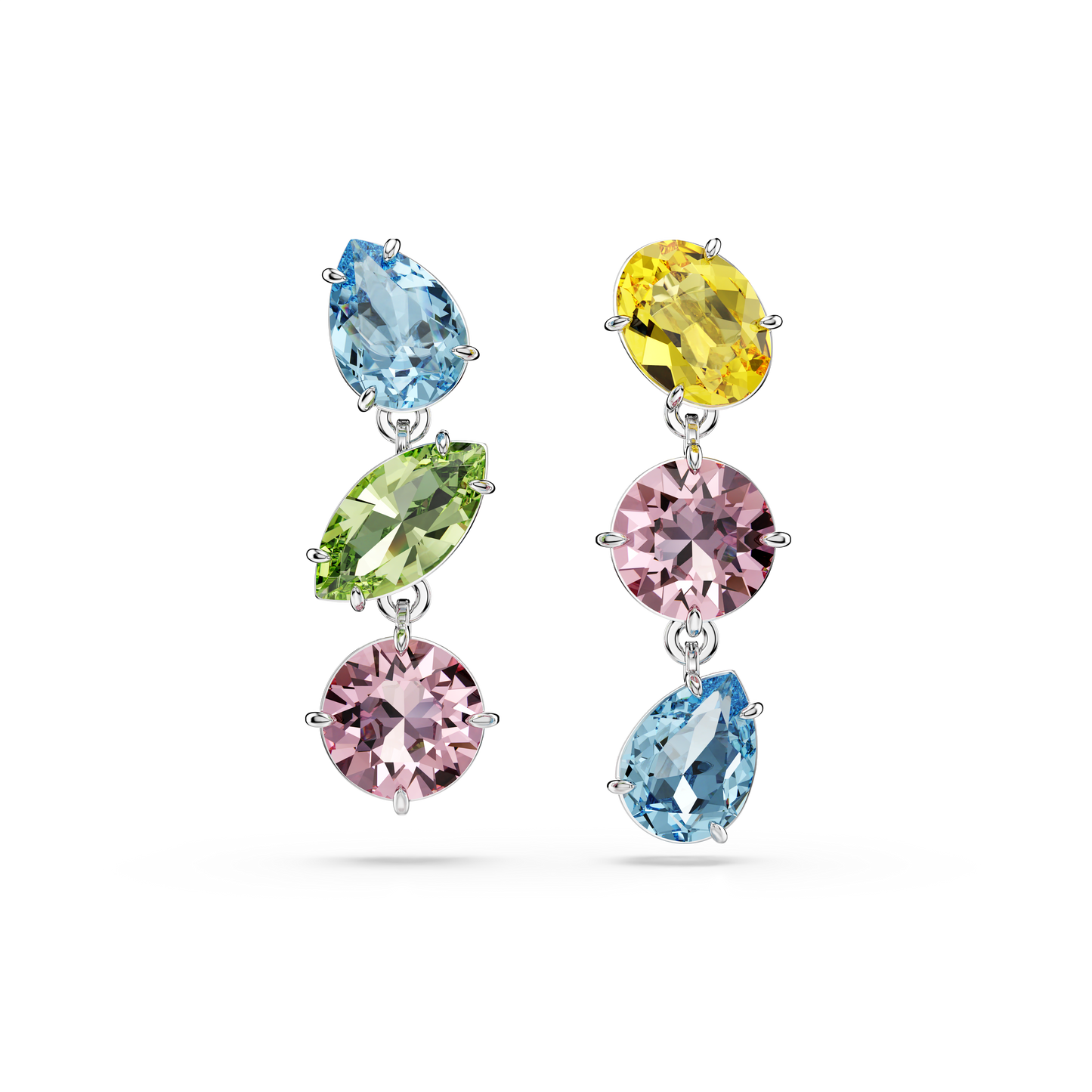 Swarovski Gema drop earrings, Asymmetrical design, Mixed cuts, Multicolored, Rhodium plated