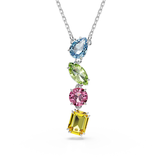 Swarovski Gema Y pendant, Mixed cuts, Multicolored, Rhodium plated