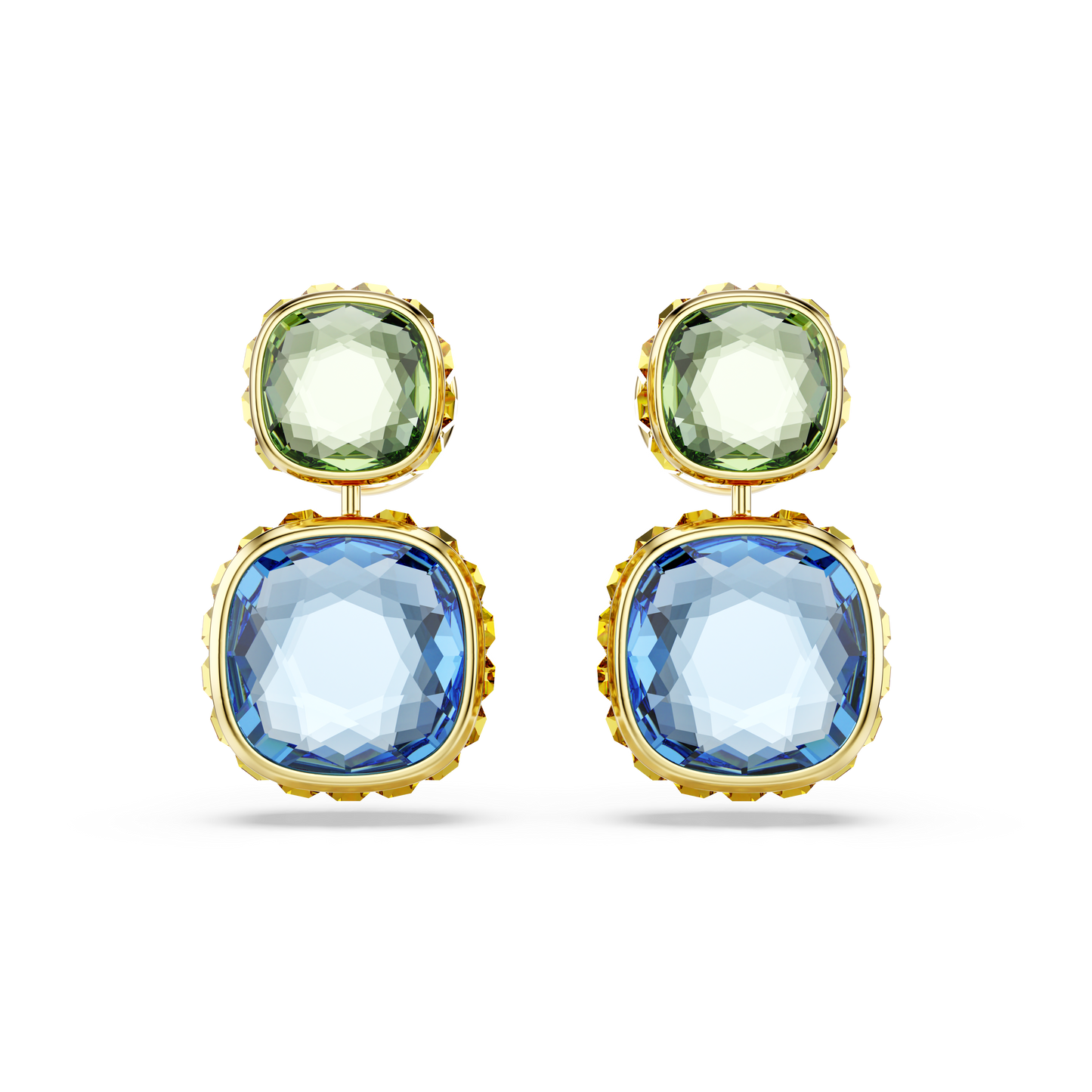Swarovski Chroma drop earrings, Cushion cut, Multicolored, Gold-tone plated