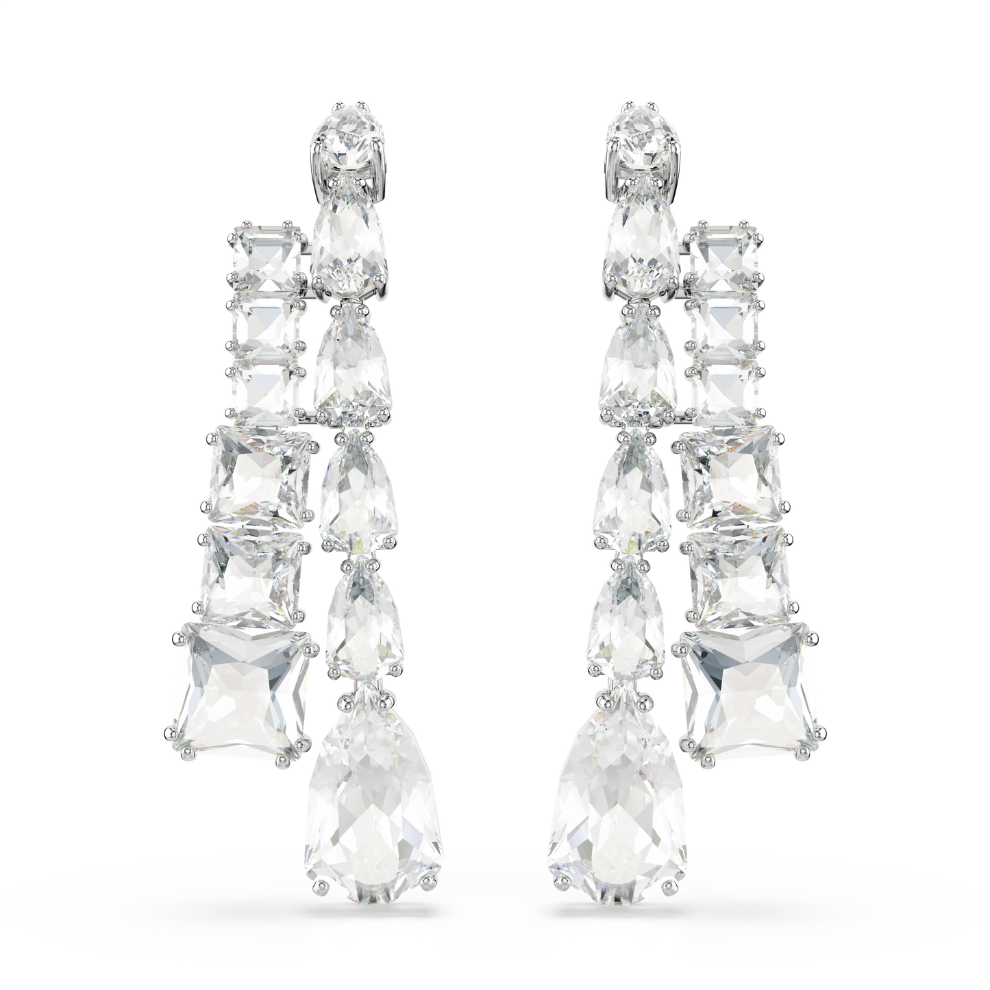 Swarovski Matrix drop earrings, Mixed cuts, White, Rhodium plated