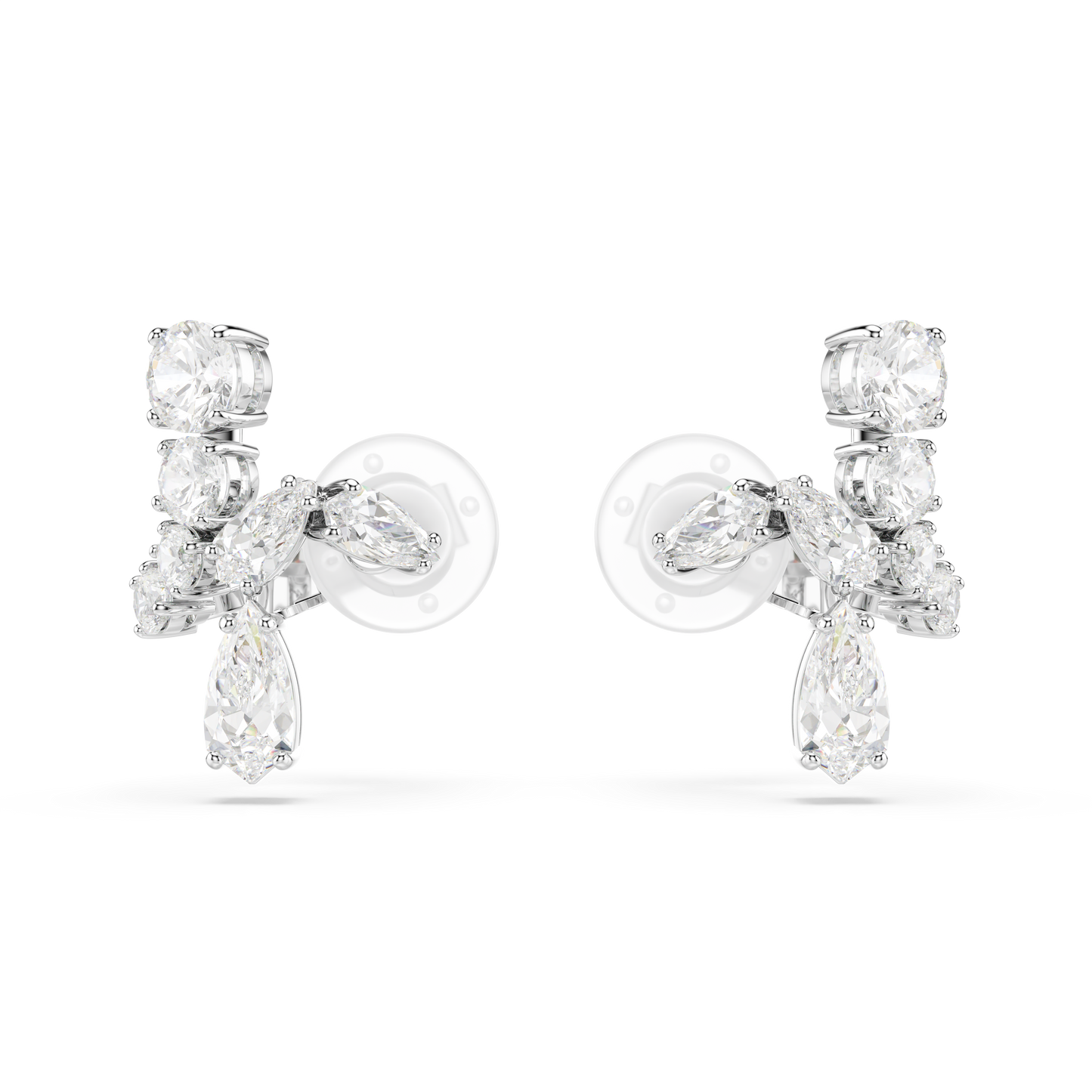 Swarovski Matrix clip earrings, Mixed cuts, White, Rhodium plated