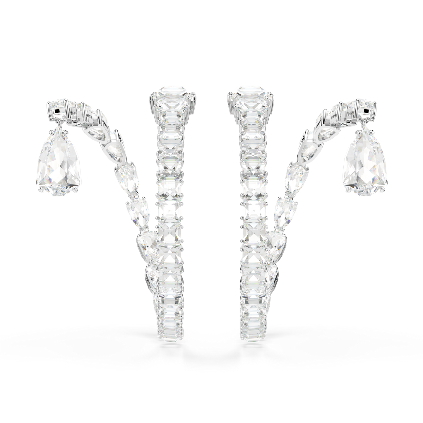 Swarovski Matrix hoop earrings, Mixed cuts, White, Rhodium plated