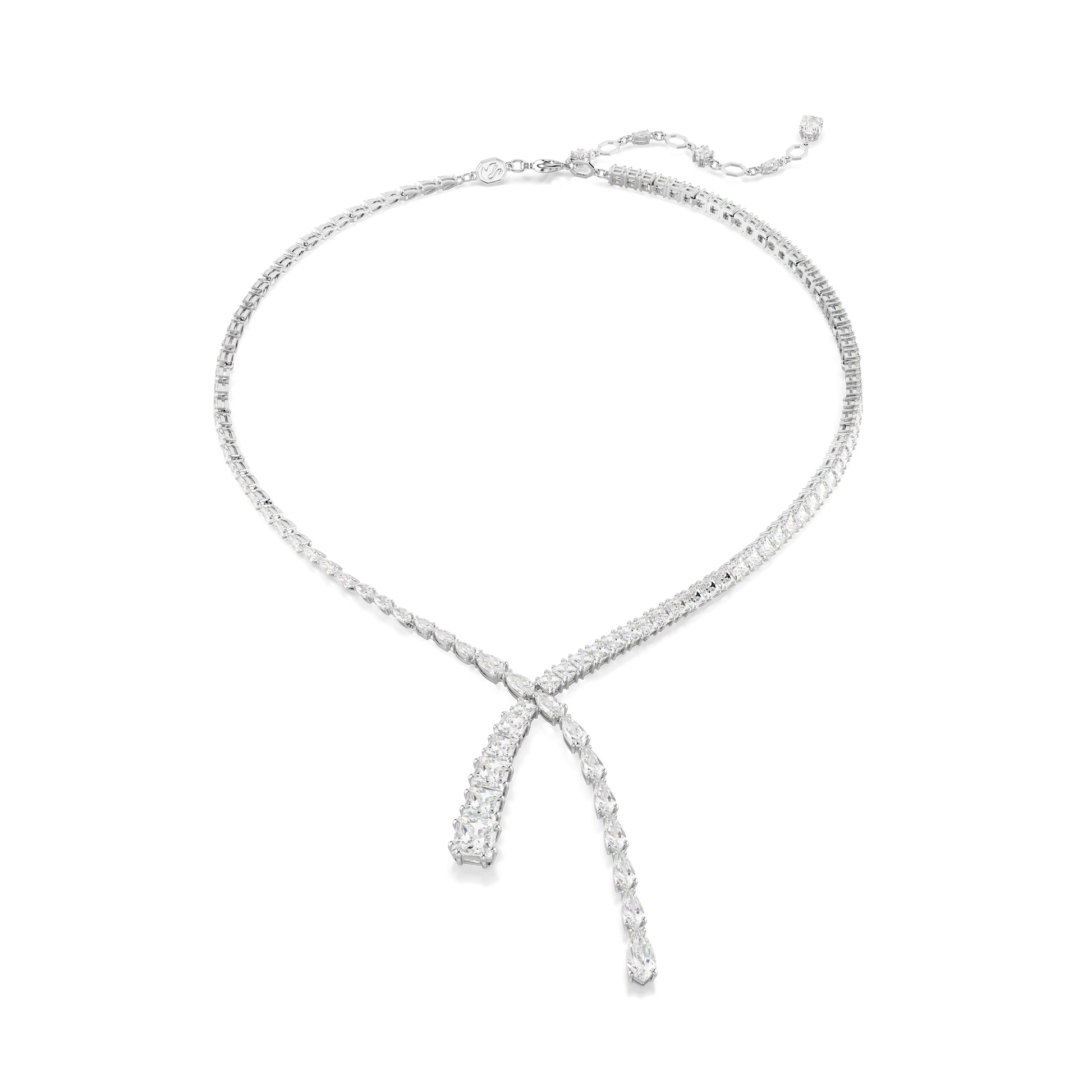 Matrix Y necklace, Mixed cuts, White, Rhodium plated