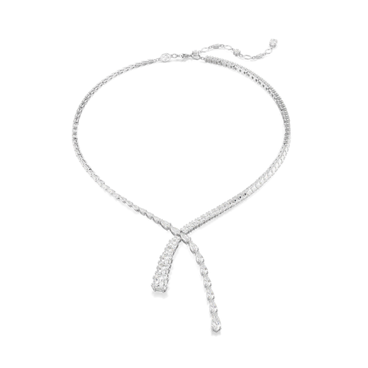Matrix Y necklace, Mixed cuts, White, Rhodium plated