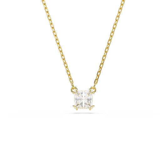 Swarovski Stilla Attract pendant, Square cut, White, Gold-tone plated