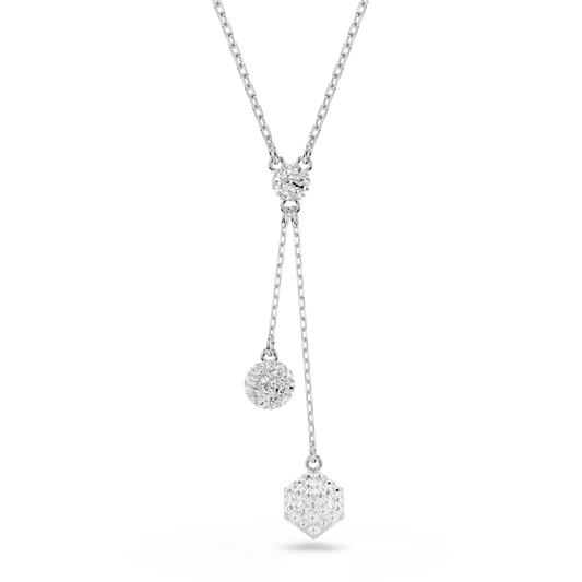 Swarovski Dextera pendant, Round cut, Sphere and cube, White, Rhodium plated