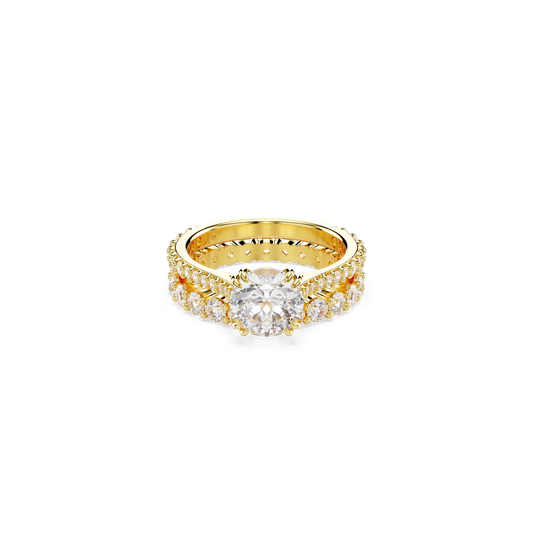 Swarovski Stilla ring, Set (2), Round cut, White, Gold-tone plated