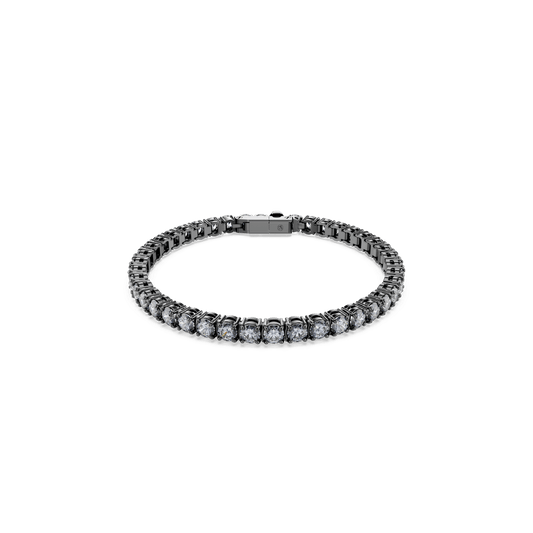 Matrix Tennis bracelet, Round cut, Gray, Ruthenium plated