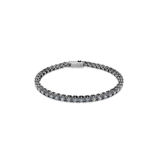 Swarovski Matrix Tennis bracelet, Round cut, Gray, Ruthenium plated