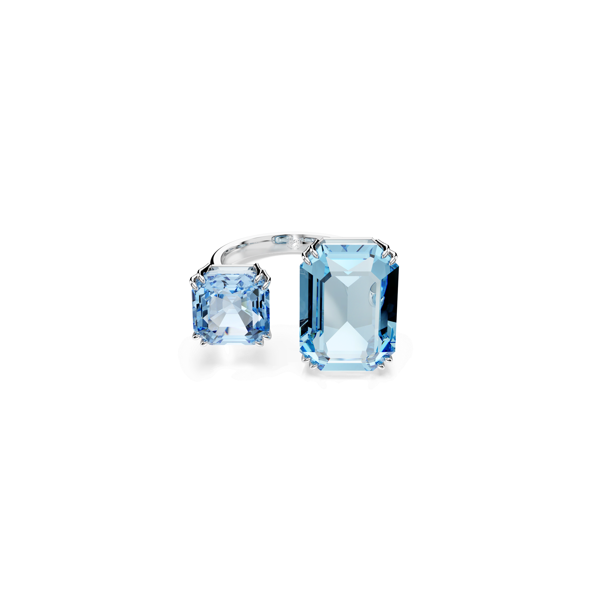 Millenia open ring, Octagon cut, Blue, Rhodium plated