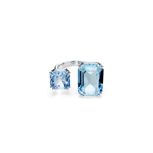 Millenia open ring, Octagon cut, Blue, Rhodium plated