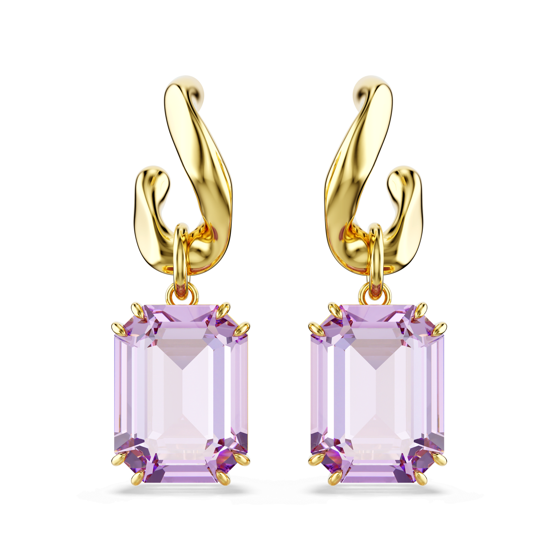 Millenia drop earrings, Octagon cut, Purple, 18K gold finish