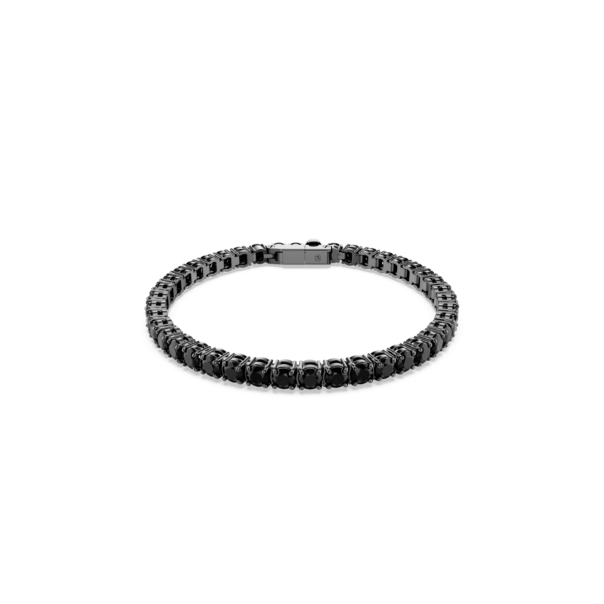 Matrix Tennis bracelet, Round cut, Black, Ruthenium plated
