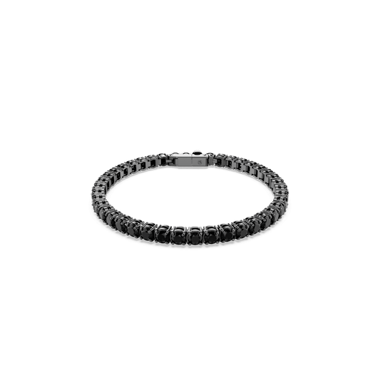 Matrix Tennis bracelet, Round cut, Black, Ruthenium plated
