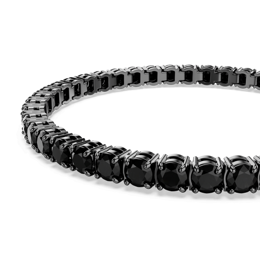Matrix Tennis bracelet, Round cut, Black, Ruthenium plated
