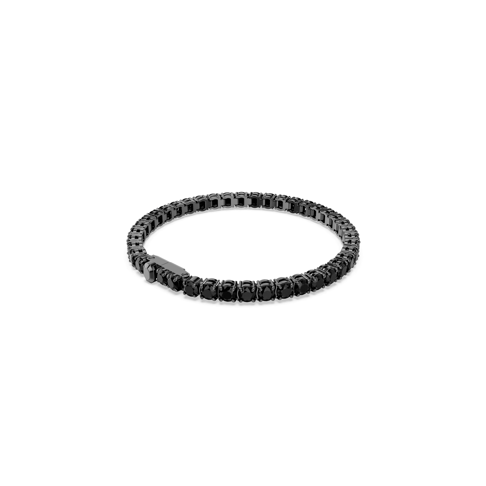 Matrix Tennis bracelet, Round cut, Black, Ruthenium plated