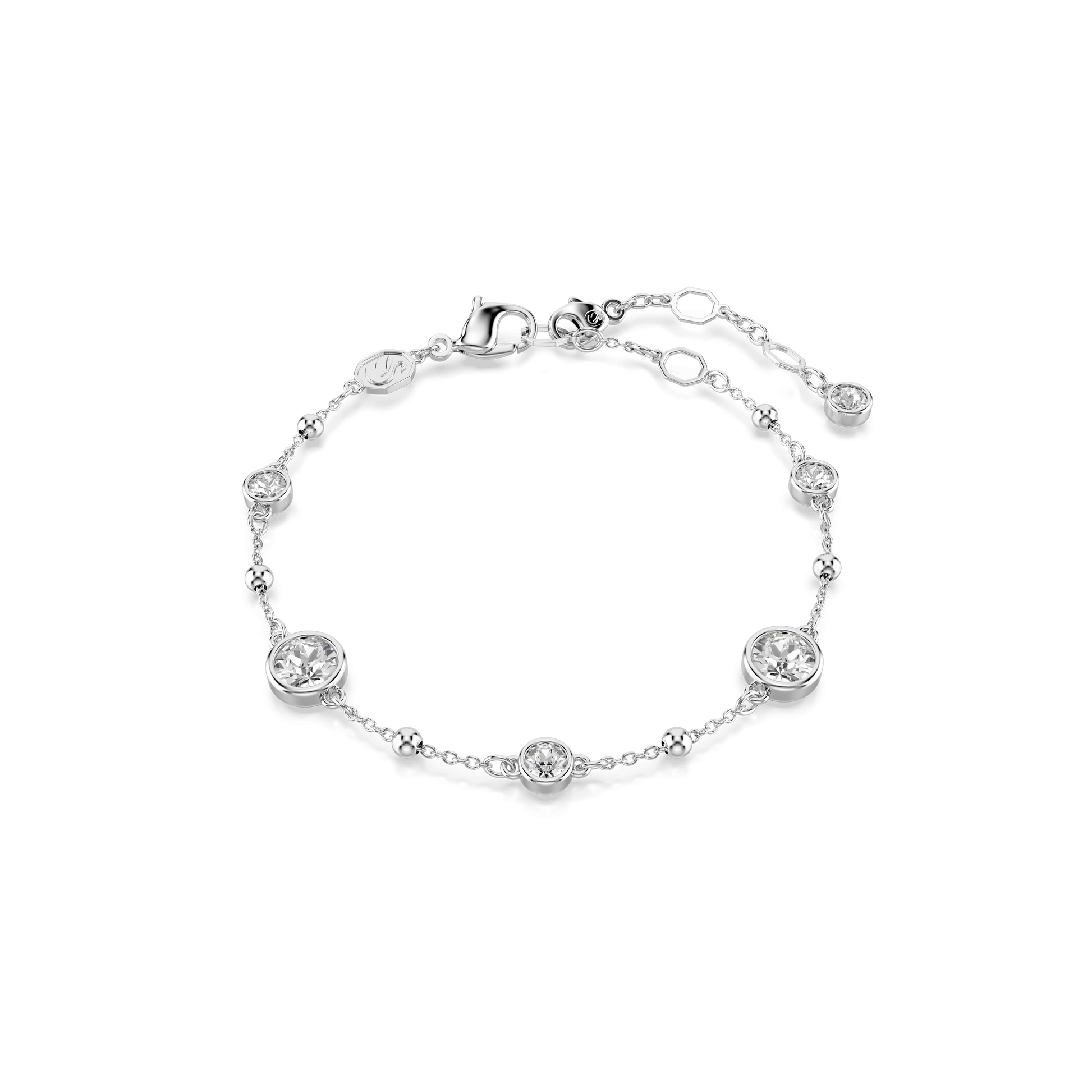 Imber bracelet, Round cut, White, Rhodium plated