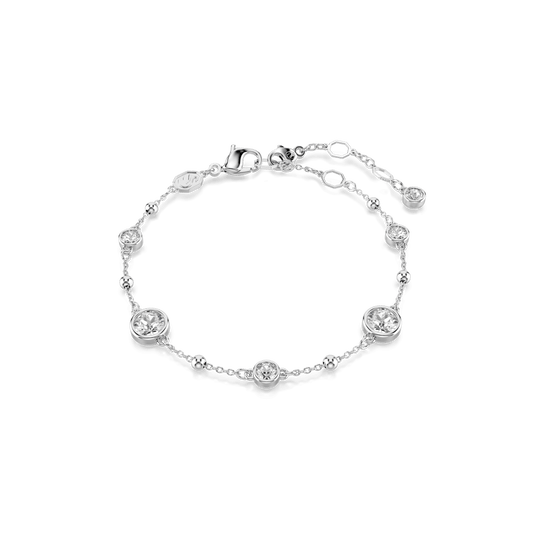 Imber bracelet, Round cut, White, Rhodium plated