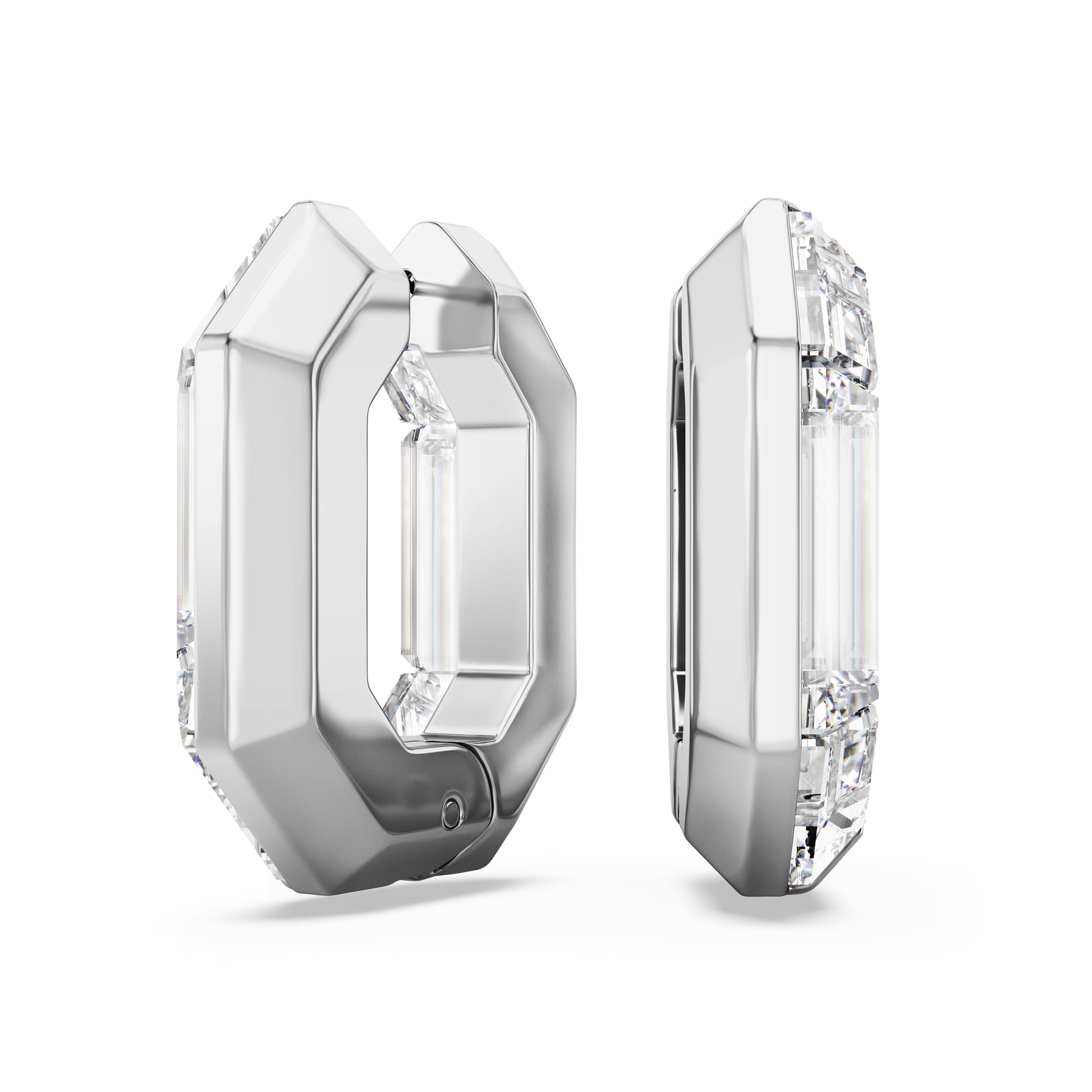 Lucent hoop earrings, Octagon shape, Small, White
