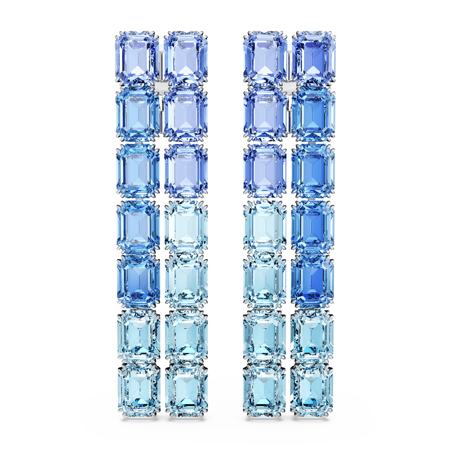 Swarovski Millenia clip earrings, Octagon cut, Color gradient, Long, Blue, Rhodium plated