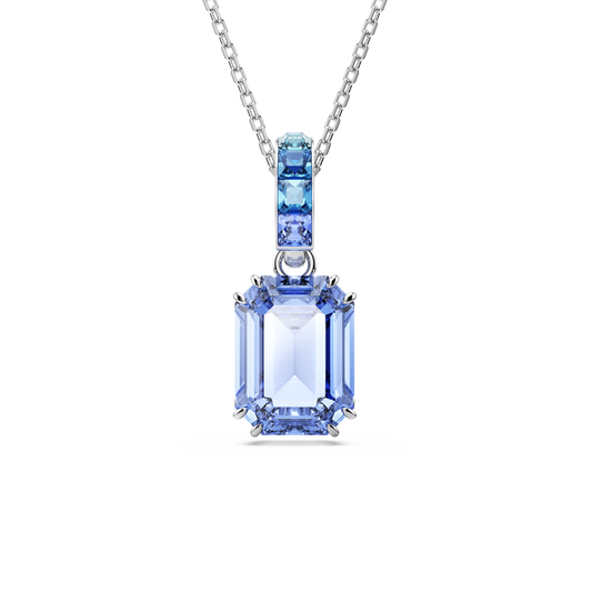 Swarovski Millenia pendant, Octagon cut, Blue, Rhodium plated