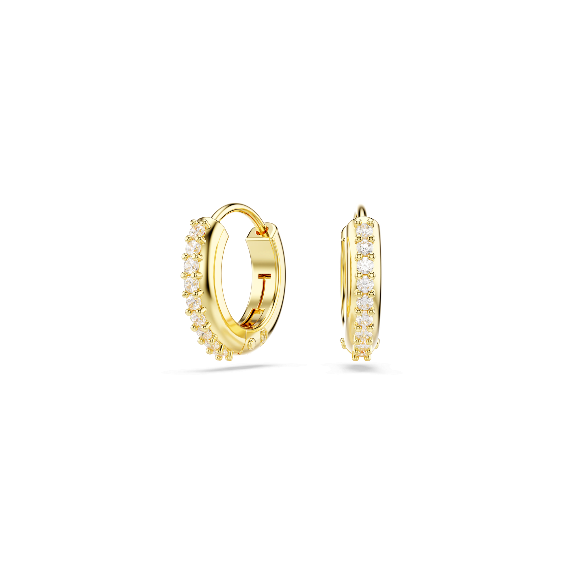 Matrix hoop earrings, Round cut, White, 18K gold finish
