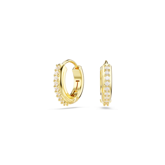 Matrix hoop earrings, Round cut, White, 18K gold finish