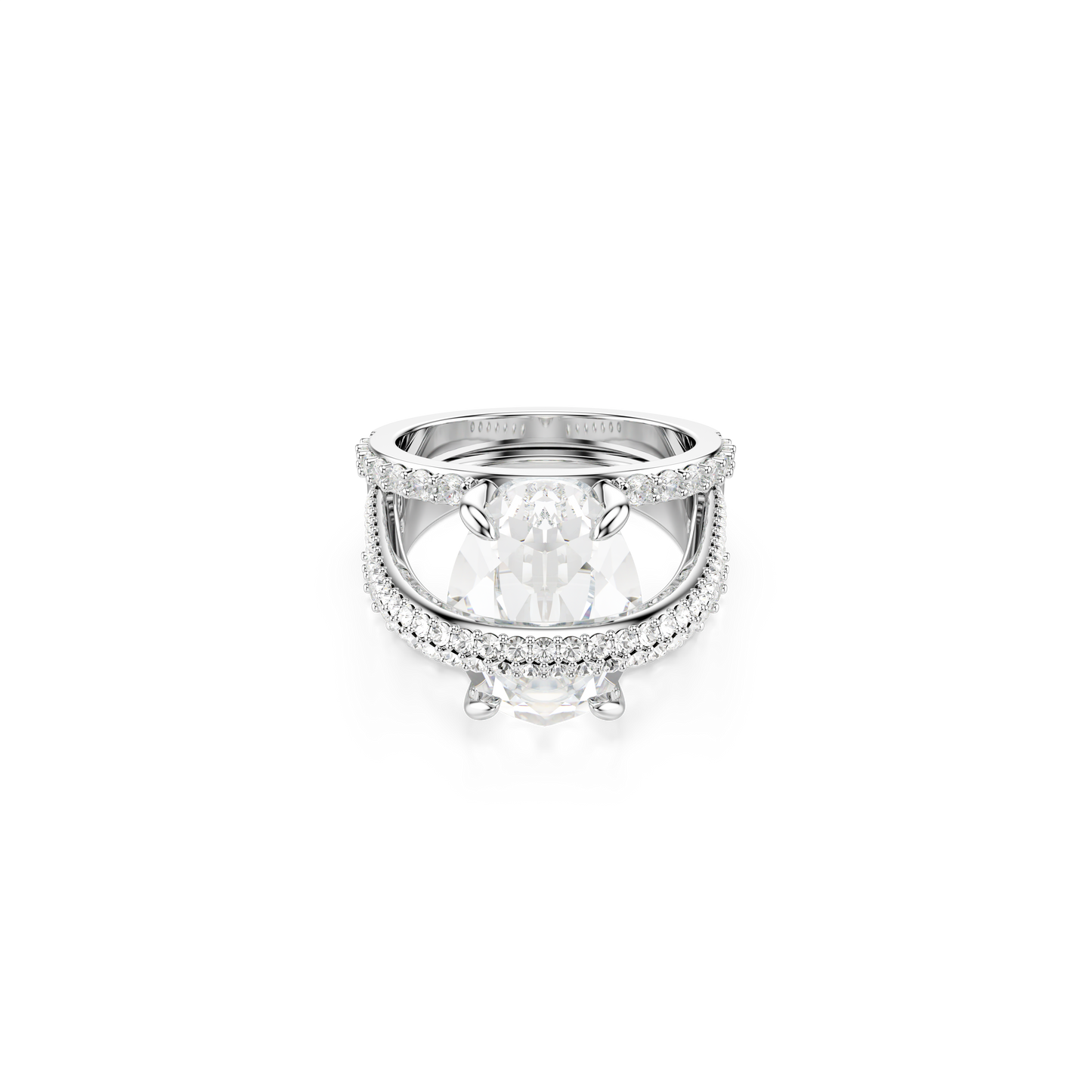 Swarovski Hyperbola cocktail ring, Mixed cuts, White, Rhodium plated