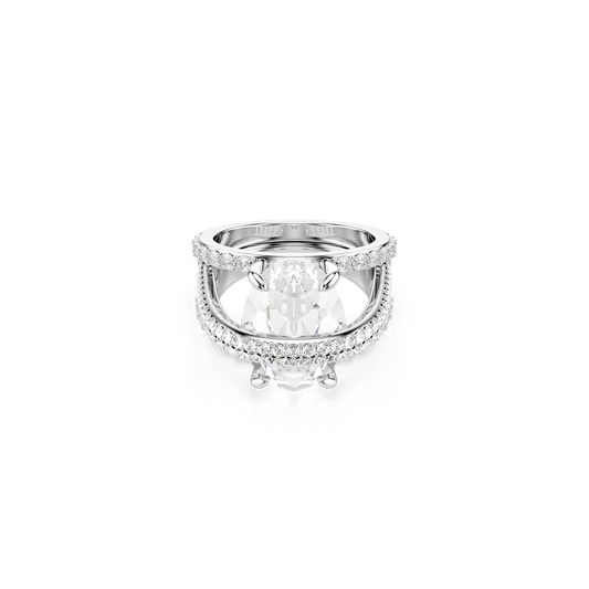 Swarovski Hyperbola cocktail ring, Mixed cuts, White, Rhodium plated