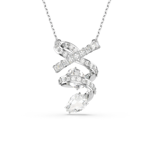Swarovski Hyperbola pendant, Mixed cuts, White, Rhodium plated