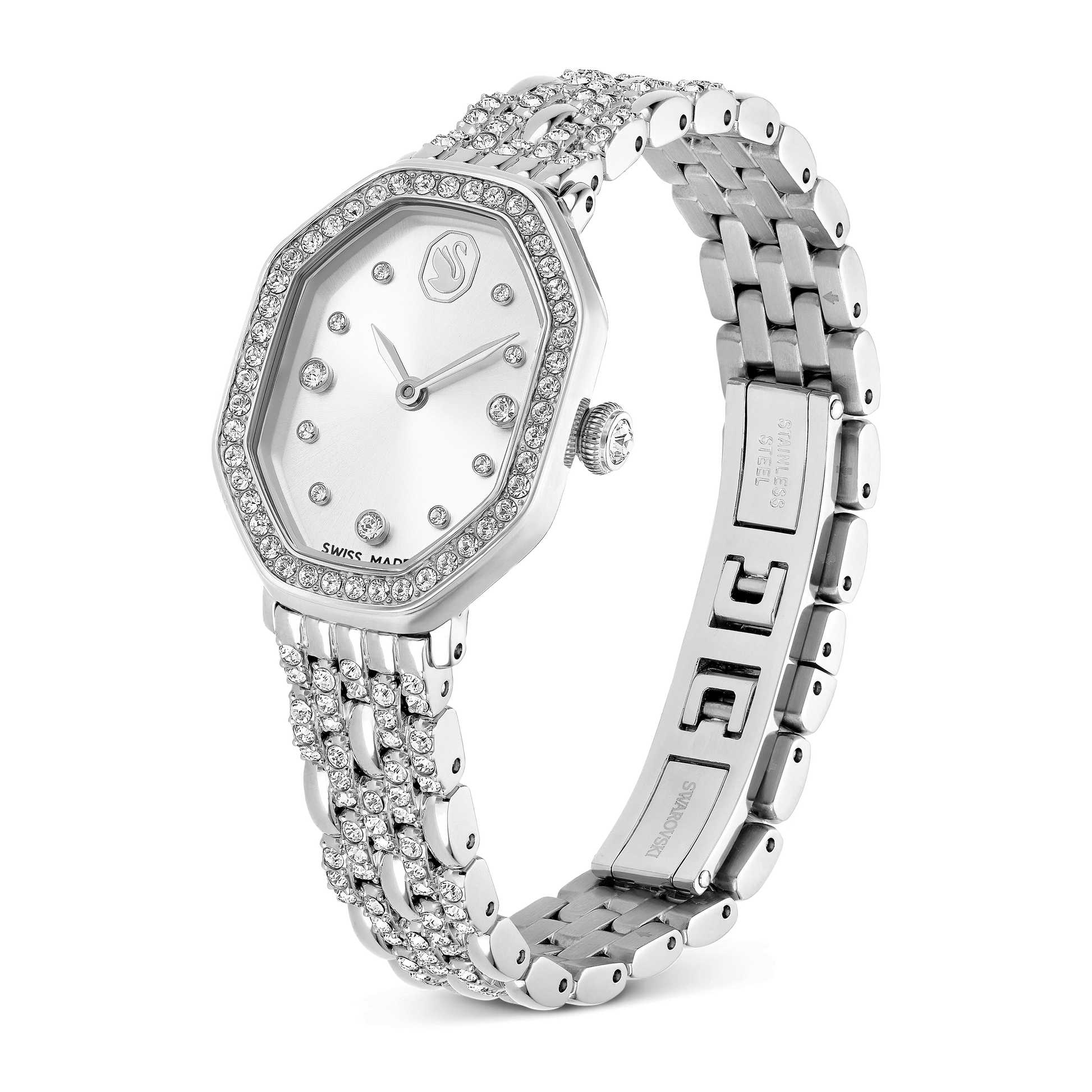Dextera octagon watch, Swiss Made, Metal bracelet, Silver tone, Stainless steel