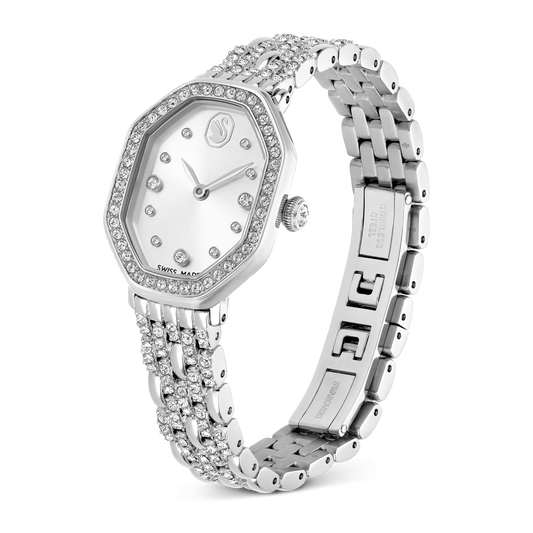 Dextera octagon watch, Swiss Made, Metal bracelet, Silver tone, Stainless steel